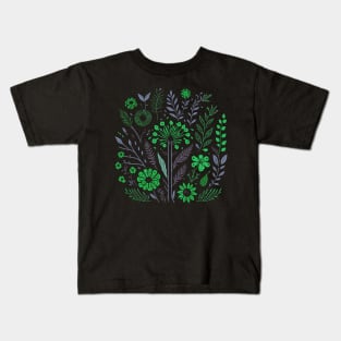 Green Purple Flower and Plants Kids T-Shirt